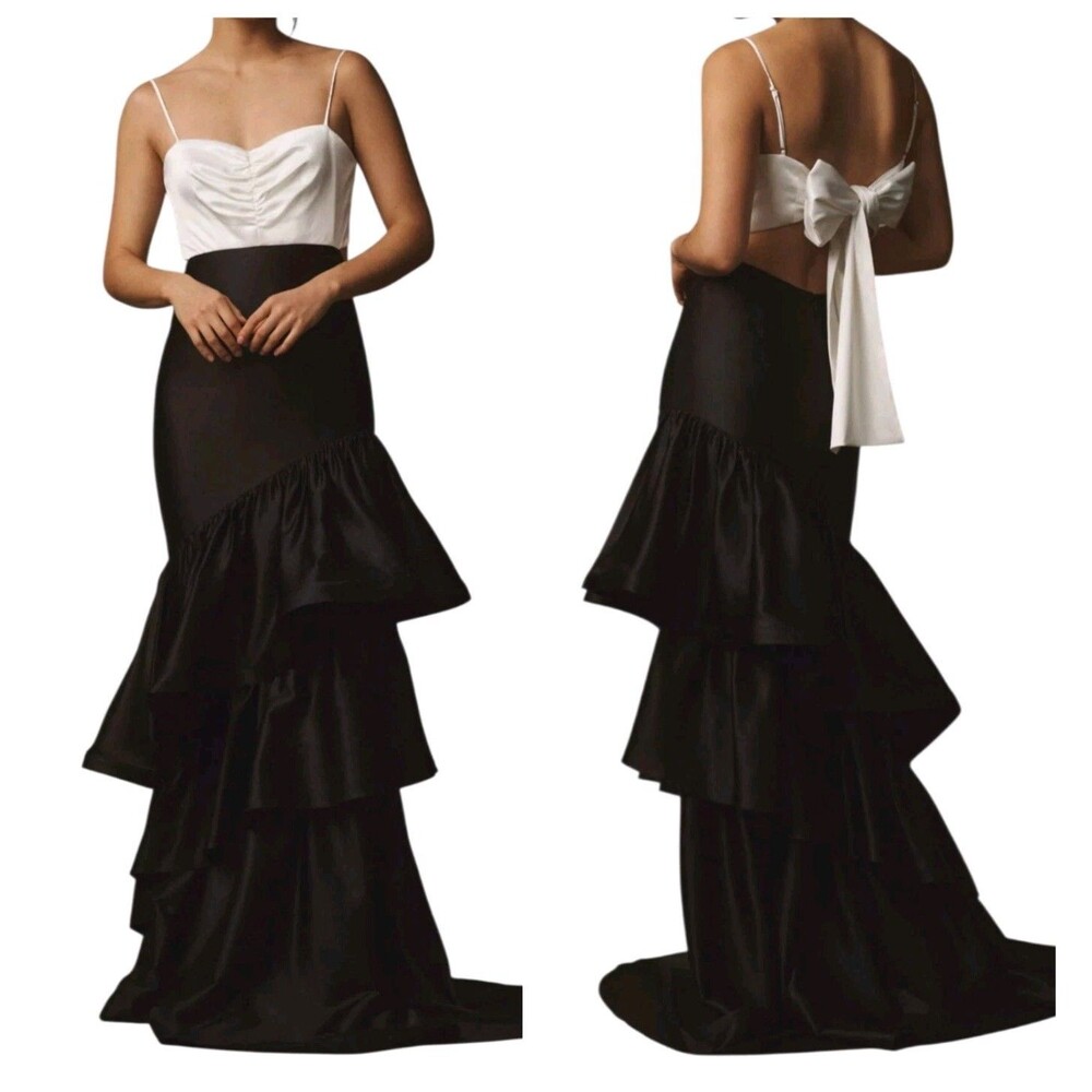 Dress‎ The Population XL Clarice Two-Tone Ruffled Tiered Maxi Dress White Black